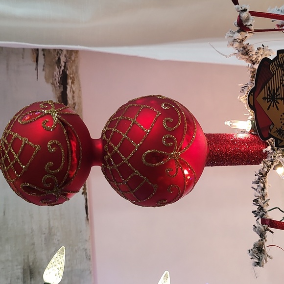 Double Ball Tree Topper Final Gold Glitter Satin Red Paintes Base - Picture 4 of 11